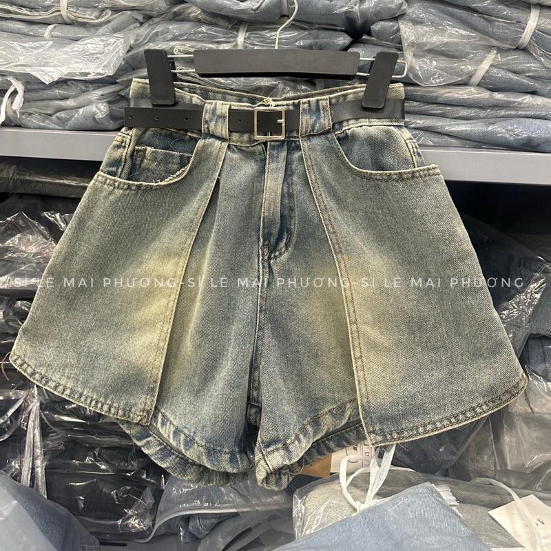Quần Sooc Jean Nữ Vạt Giả Váy Màu Retro Kèm Thắt Lưng (chính chủ SLMP)