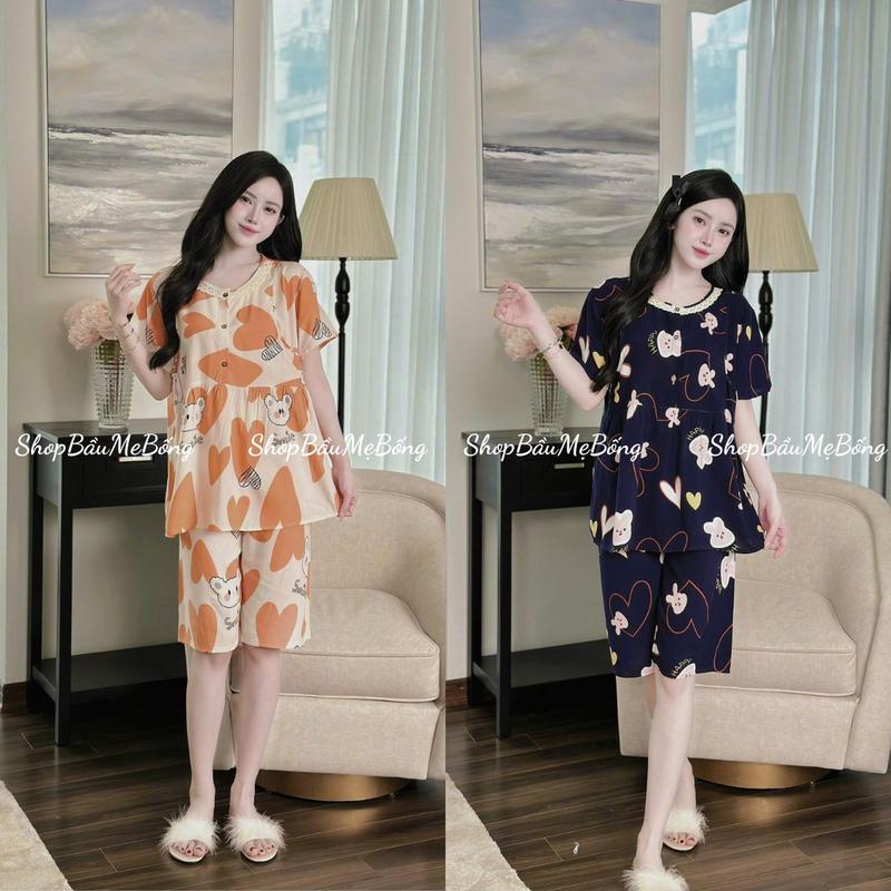  Combo 2 Bộ Bầu LỬNG NƠ Chất Liệu Tôn 2 Da Thái Mặc Nhà Mặc Cả Bầu Và Sau Sinh Freesize 42kg-72kg 