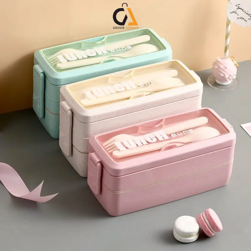 Lunchbox Sekat 2 Susun & 3 Susun - Serat Jerami Gandum - 750 ML - Bento - Kitchenware Kotak Makan 0