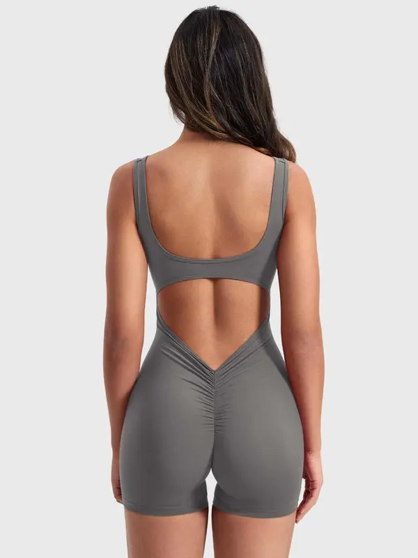 Women's Solid Cut Out Design Sports Tank Romper, Casual Sporty Backless Sleeveless Skinny Romper for Yoga Gym Workout, Ladies Sportswear for All Seasons 1