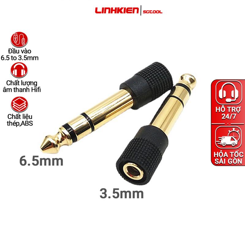 Jack chuyển 6.5 mm ra 3.5 mm chất liệu đồng nguyên chất hỗ trợ chuyển đổi micro