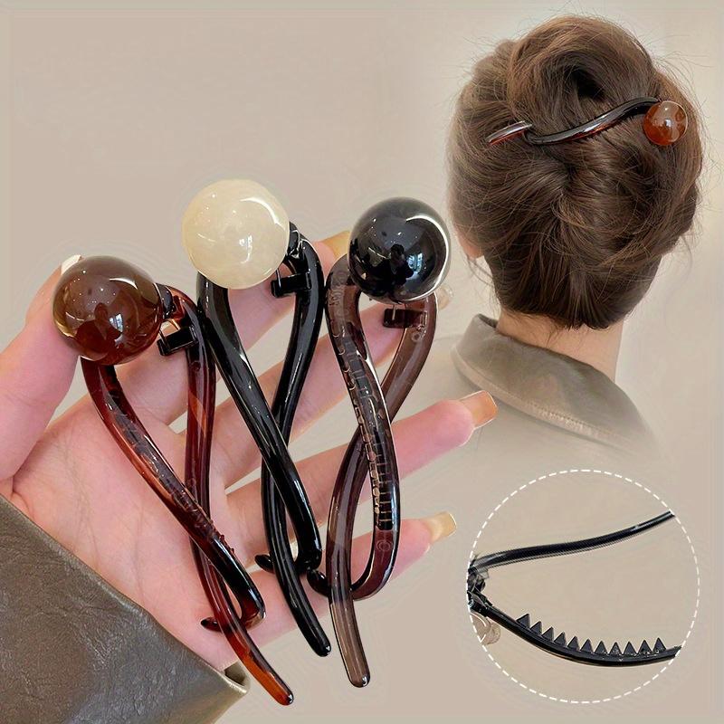 Vintage Aylhfo Inspired Acrylic Hair Clip with Marbled Design - Chic Coffee Color, One-Piece Comb Shape for Stylish Updos & Ponytails 4