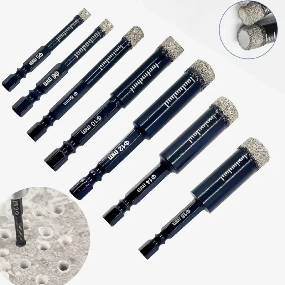 Dry Diamond Drill Bits Set for Granite Ceramic Marble Tile Stone Glass Hard Material Hex Shank Masonry Hole Saw Drill Bit 5-16mm