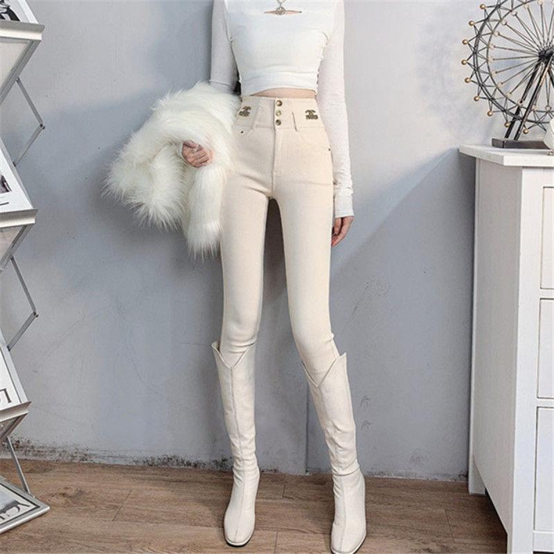 Quần Legging Mặc Bên Ngoài Co Giãn, Màu Trắng Kem, Cạp Cao Cho Nữ, Thích Hợp Cho Mùa Xuân, Mùa Thu Và Mùa Đông, Hàng Mới Về Năm 2024, Ôm Sát, Quần Bút Chì Mỏng 1