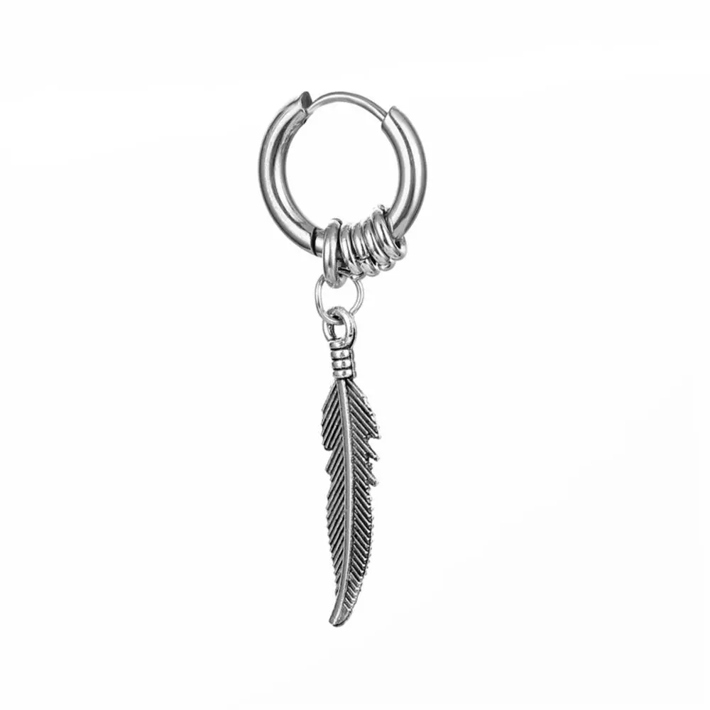 Stainless steel Korean fashion earrings Unique 2.5*10cm  steel Cross feather earrings Black/Steel Punk rock earrings for Women Men Fashion lovers