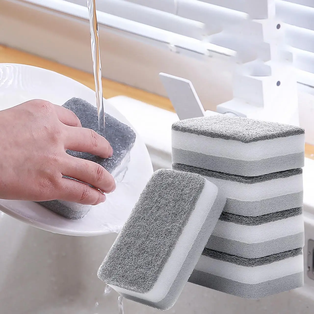 Household Bundle, 5pcs/Set Kitchen Cleaning Sponge, Double Sided Anti-Scratch Dish Wash Sponge, Cleaning Pad for Kitchen Plate Pot Bowl Bottle