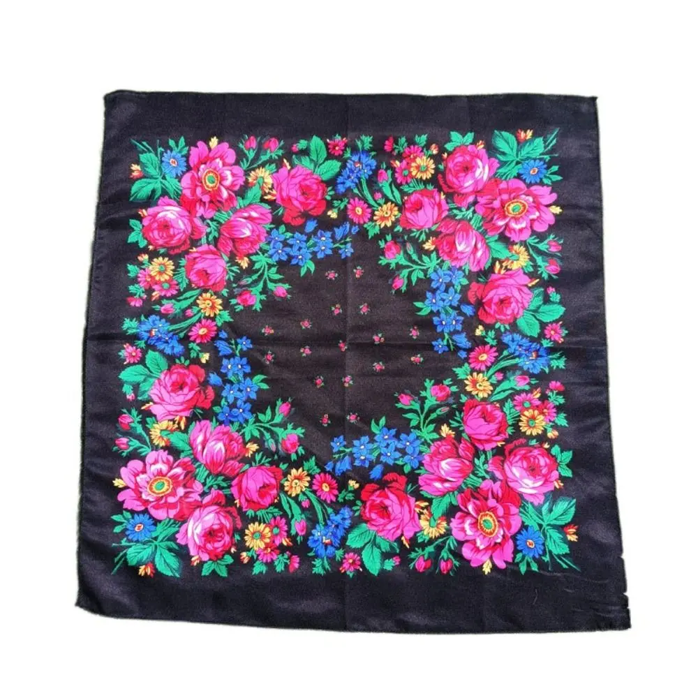 Tudung Kepala Cetakan Bunga Mawar, Lembut dan Elegan, Pelindung Matahari dan Kalis Angin, Selendang Persegi, Gaya Etnik, Tudung Kepala Wanita, Sesuai untuk Wanita dan Gadis