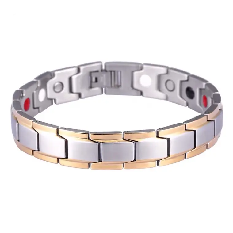 COD - Aksesoris Fashion Pria Gelang Kesehatan Pria Bahan Titanium Magnetic Bio Magnetik Anti-Letih Black Gold 5