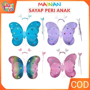 Mainan Anak Perempuan Sayap Peri Kupu-Kupu Set Bando Tongkat ( LED / NON LED )