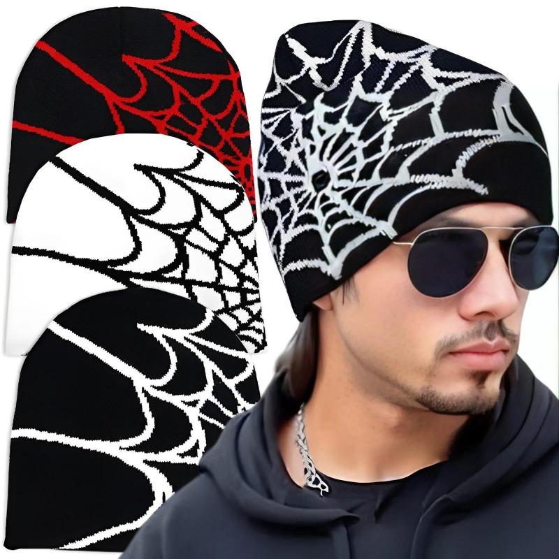 Product Introduction of Gothic Spider Web Pattern Hat Women Men Soft Stretchy Knit Beanie Fashion Versatile Warm Hip Hop Cap 23