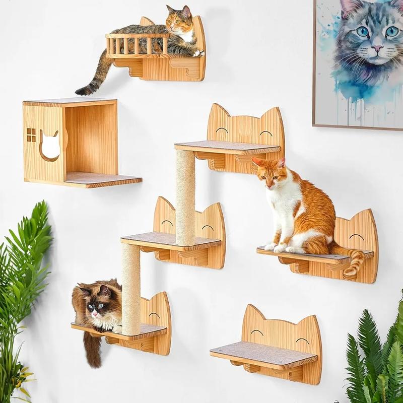 Product Introduction of IDAE Cat Wall Shelves Set of 9, Cat Wall Furniture for Large Cats - Modern Cat Shelves and Perches, Wall Mounted Cat Climber wit 2