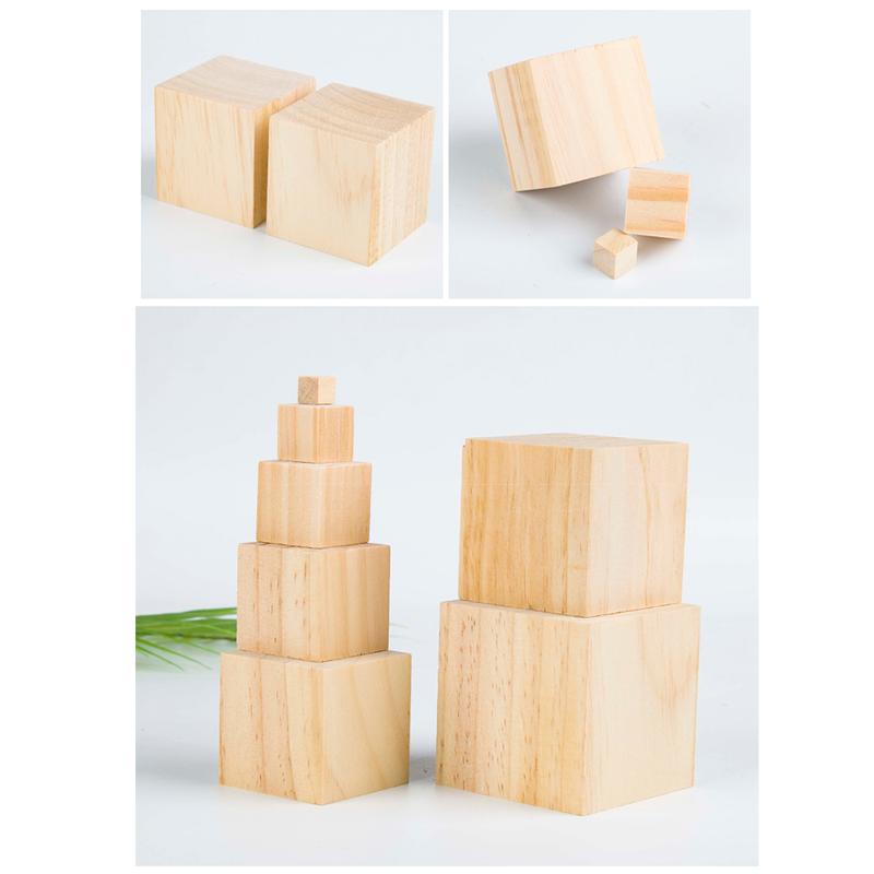 10pcs Hobby Natural Wooden Cube Woodwork Craft Unfinished Blank Wooden Square Block DIY Teaching Aid Handmade Material 5