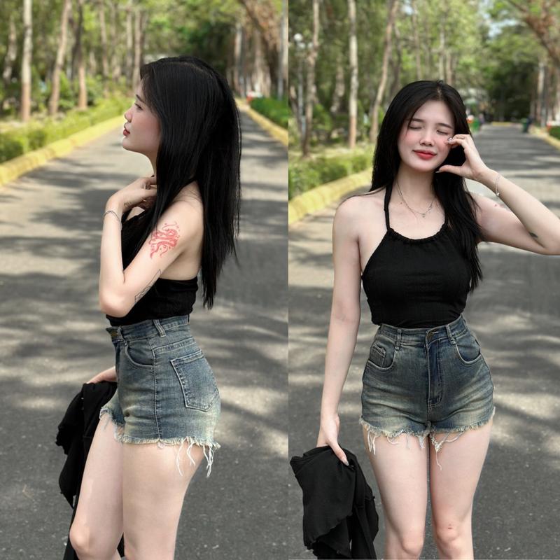 Quần short nữ rách lai tua rua quần đùi ngắn ôm dáng chất jean PLQ278