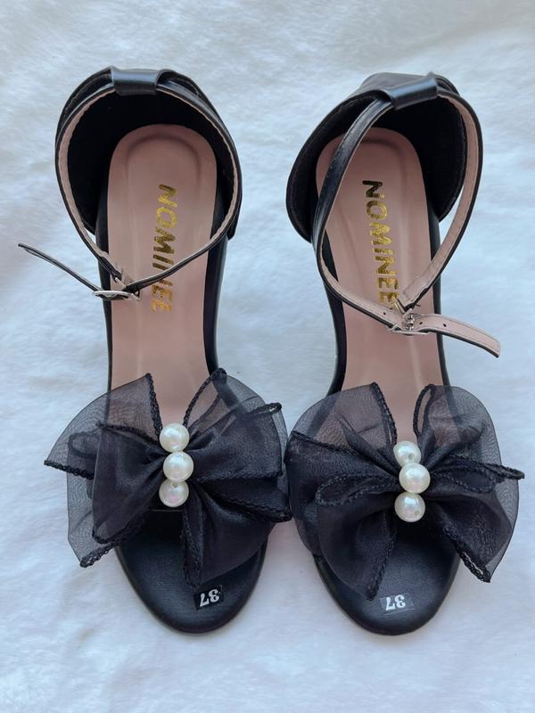 Giày sandal cao gót nơ kết ngọc trai tiểu thư 8p siêu xinh Nhung DéP 3