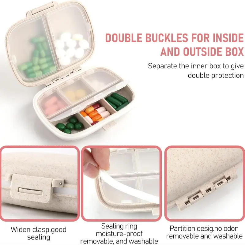 Portable Mini Medicine Box, 1/3 Counts 8-grid Travel Pill Box, Daily Pill Box, Pocket Size Pill Container for Home Office Travel 4