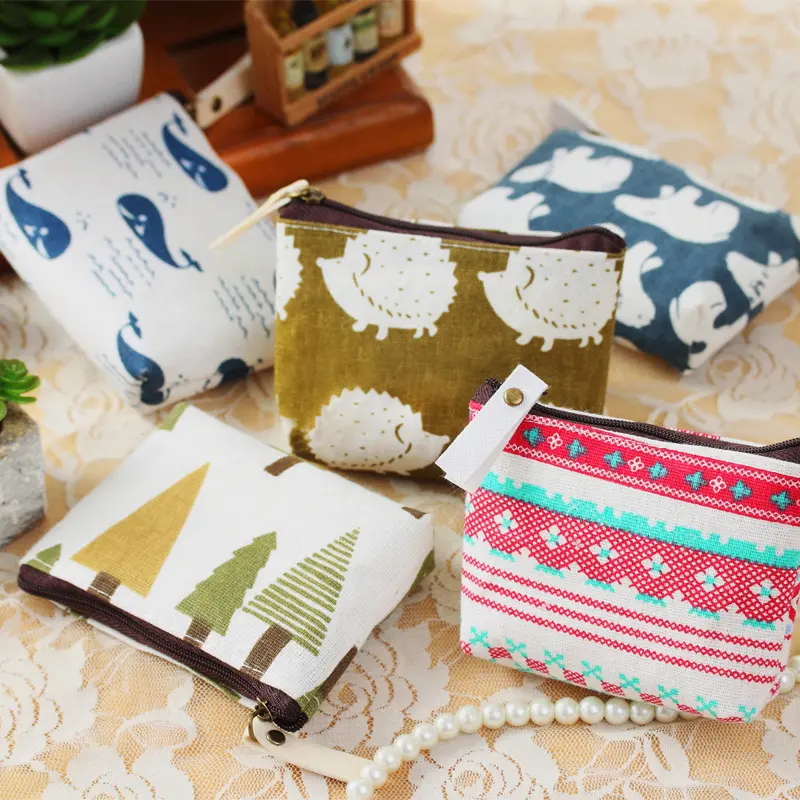 Cotton and Linen Fresh Retro Korean Type Coin Purse Coin Bag Simple Fashion Canvas Cartoon Key Case Card Holder