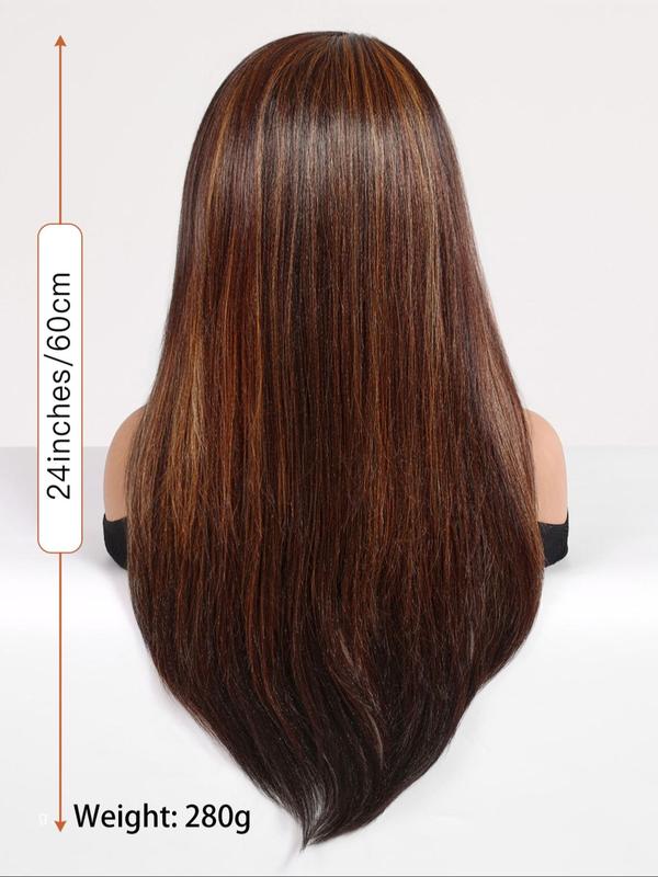 24 Inch Long Straight Wigs for Women, Gorgeous Fluffy Wigs without Bangs, Synthetic Lace Wigs for Party, Daily Use 1