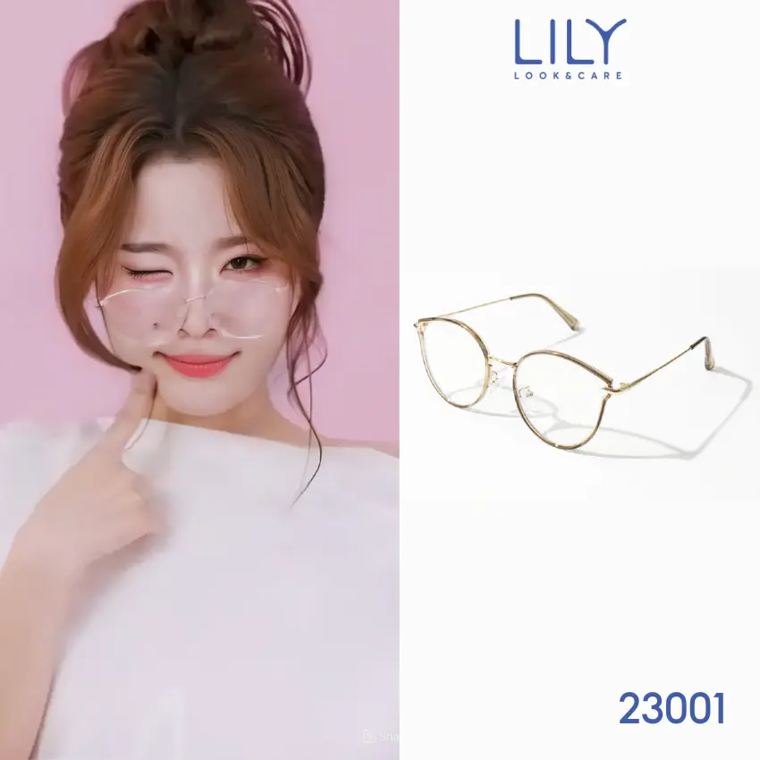 Kính mắt Ngọc Kem đeo tròn nữ LILYEYEWEAR kim loại thanh mảnh thiết kế thời trang 23001