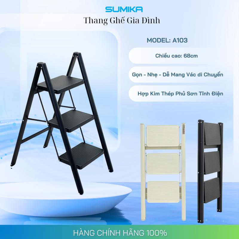 Thang ghế gia đình 3 bậc SUMIKA A103, chiều cao 68cm, thép sơn tĩnh điện