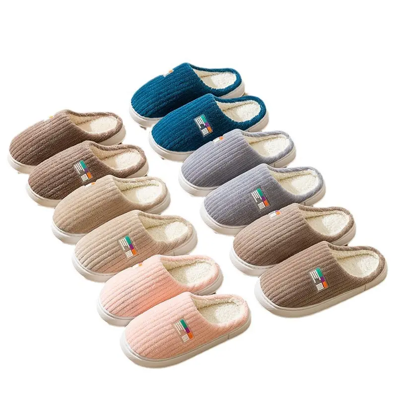 Autumn and Winter Thickened Cotton Slippers Men's Thick Bottom Home Warm Comfortable Velvet Non-Slip Couple Outdoor Footwear Walking Shoes