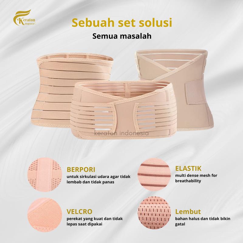 Product Introduction of sabuk pendukung kehamilan Korset Gurita 3IN1 Pasca Melahirkan Keraton - 1 SET, Bungkus 3PCS, Stagen Korset Pelangsing Perut Buncit, Sabuk Ibu Hamil Full Body Belt, Size L - BB 51-68 kg Wanita bersalin nude 3