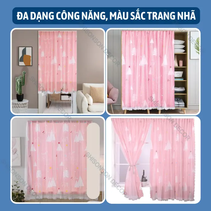 Rèm cửa dán tường Shisonson Decor 2 lớp họa tiết chống nắng, cản sáng, cản tia UV 7