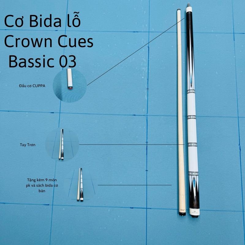 cơ bida lỗ Crown Cues Bassic 03 ngọn mộc thường tặng kèm 9 món pk và sách bida cơ bản độc quyền tại CÒ BILLIARD Nam