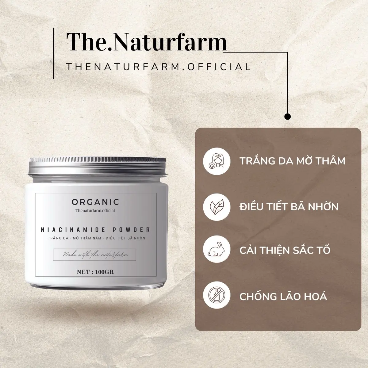 Bột Niacinamide/ Vitamin B3 Thenaturfarm [ Hỗ trợ dưỡng trắng, mờ thâm sạm, kiểm soát dầu nhờn ]