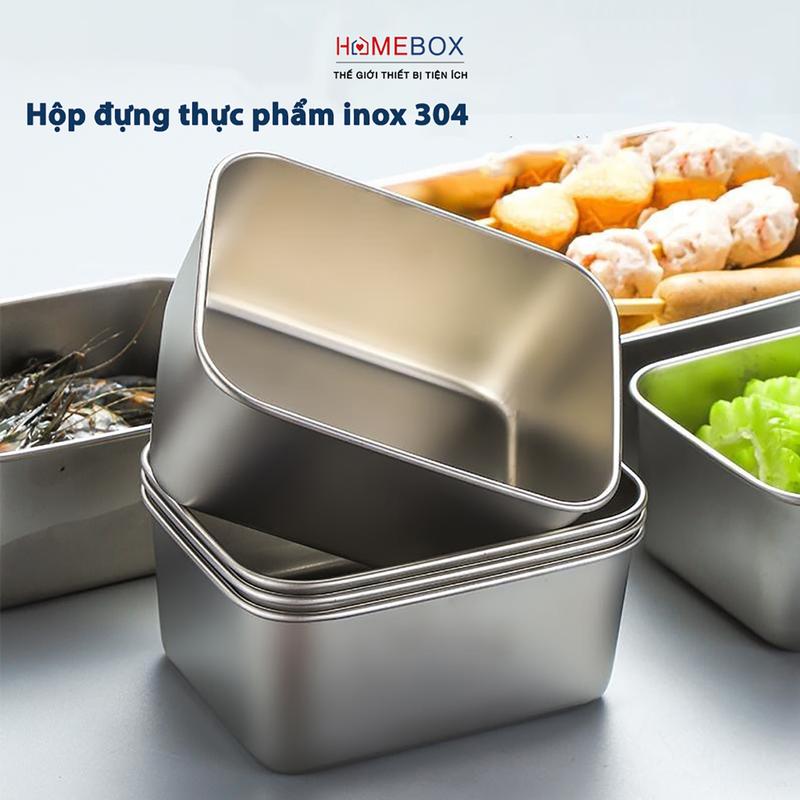 COMBO 3 Hộp Đựng Thực Phẩm Bằng Inox Có Nắp Đậy, Khay Đựng Đồ Để Tủ Lạnh Ngăn Mùi Bảo Quản Đồ Ăn