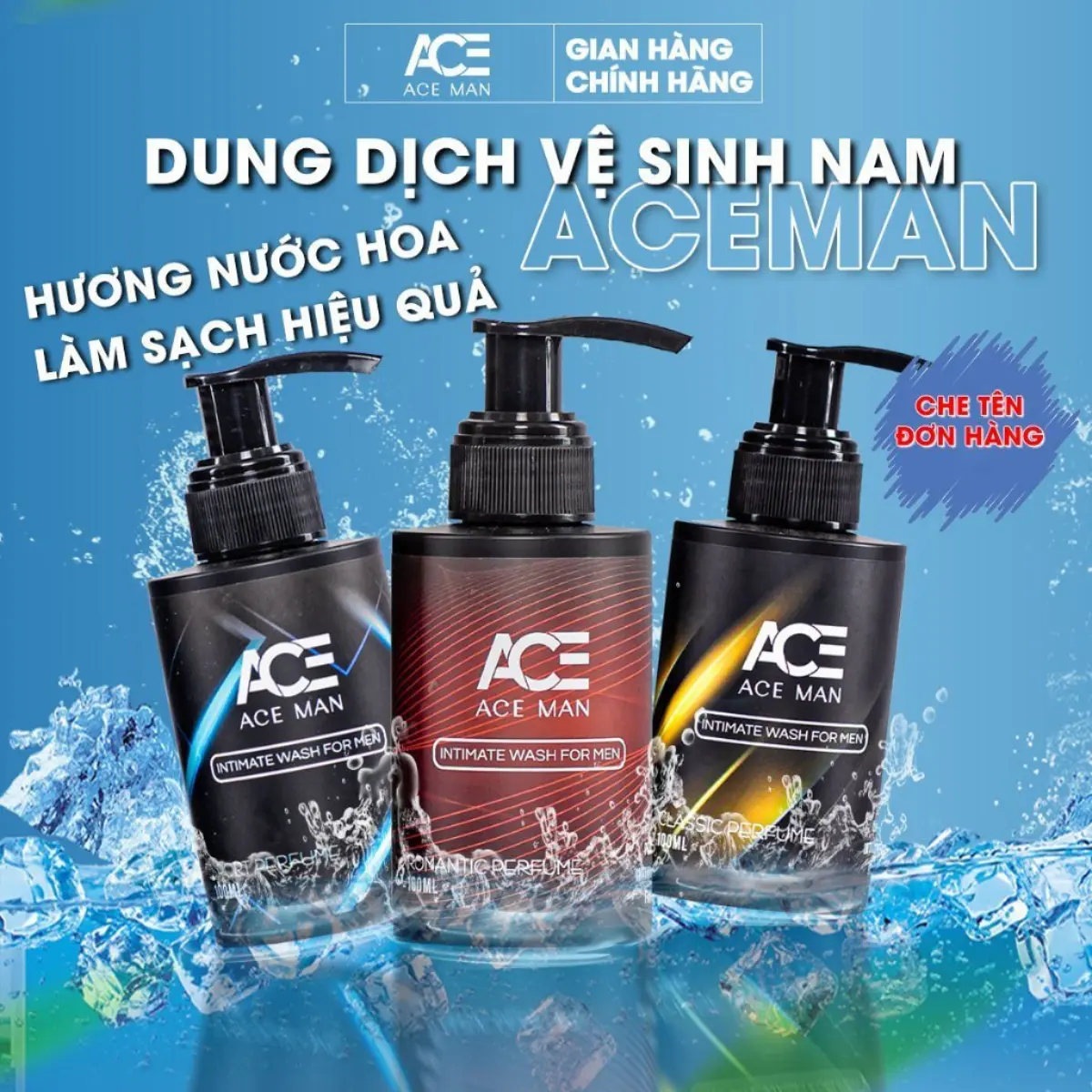 Bộ 3 chai dung dịch vệ sinh nam giới dạng Gel ACEMAN 100ml mang đến 3 phong cách khách nhau