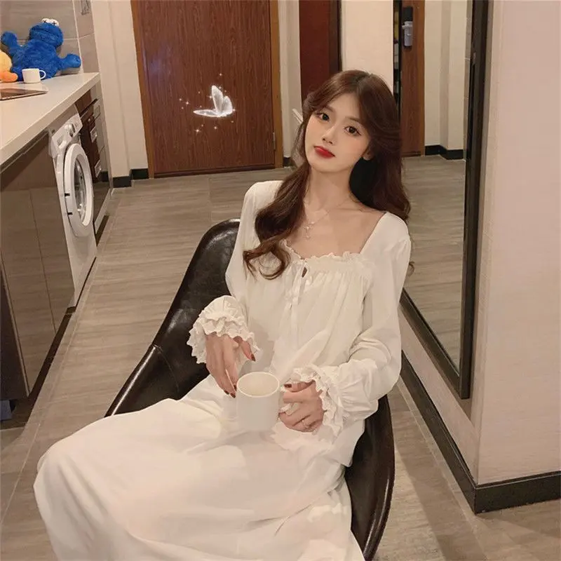 Đồ Ngủ Ren Dài Tay Cho Nữ, Váy Ngủ Mùa Xuân Và Mùa Hè, Phong Cách Tòa Án, Phong Cách Hàn Quốc Mới, Đồ Mặc Nhà Công Chúa Dễ Thương