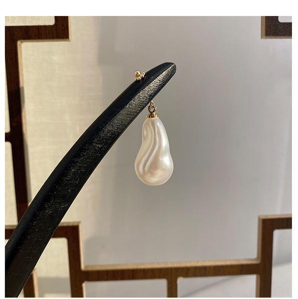 Product Introduction of Pearl Drop-Shaped Wooden Hair Clasp Simple Environmental Protection Plate Hairpin Chinese Style Elegant Hair Accessories 0