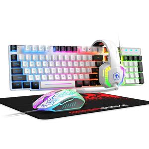 有線ゲーミングキーボード＆マウス＆マウスパッド＆ヘッドセットセット、虹色LEDバックライト付きキーボード、オーバーイヤーヘッドフォン、ゲーミングマウス、PCゲーマー用マウスパッド