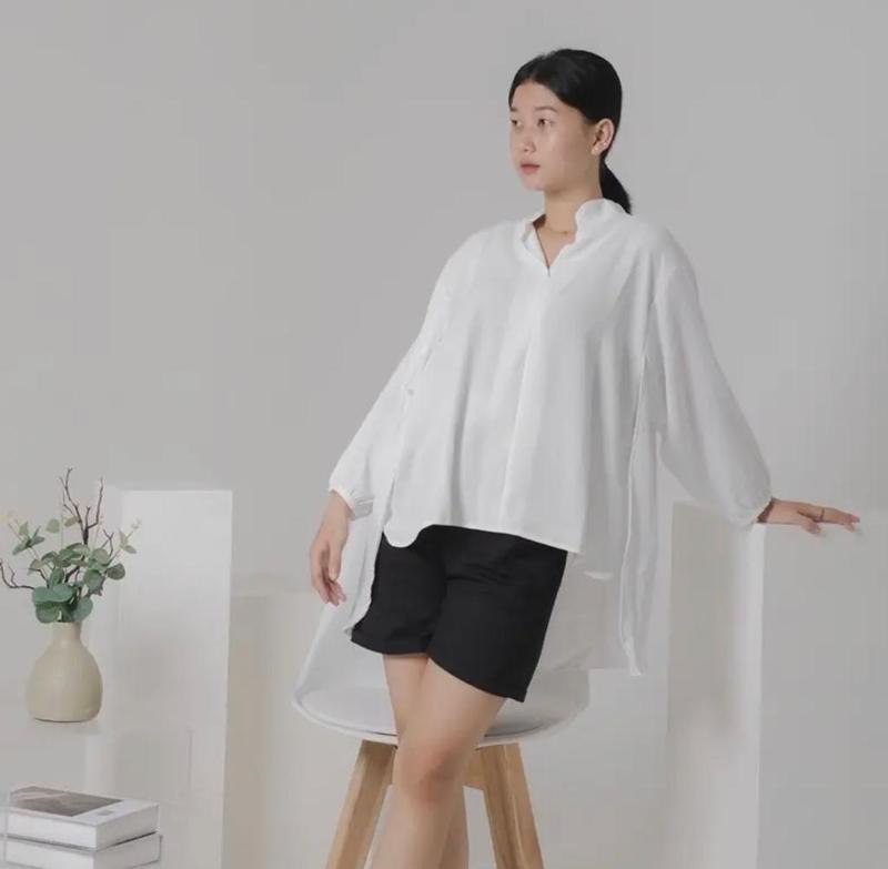 Stavelot - Charlotte V Neck - Kemeja Oversize Wanita Lengan Panjang Casual Bahan Crinkle Airflow 2