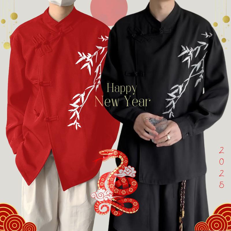 Áo shanghai nam nữ vạt chéo thêu trúc cổ điển Menswear