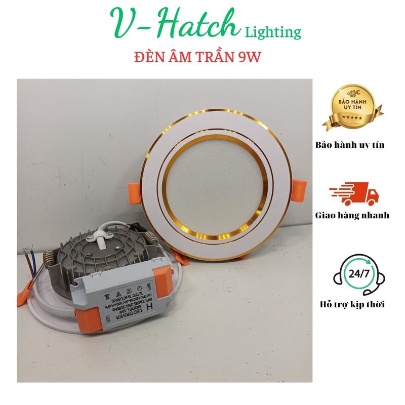 (Nguồn rời) Combo 10-20 cái đèn âm trần đế đúc 9w lỗ 90mm 3 màu viền vàng, viền bạc