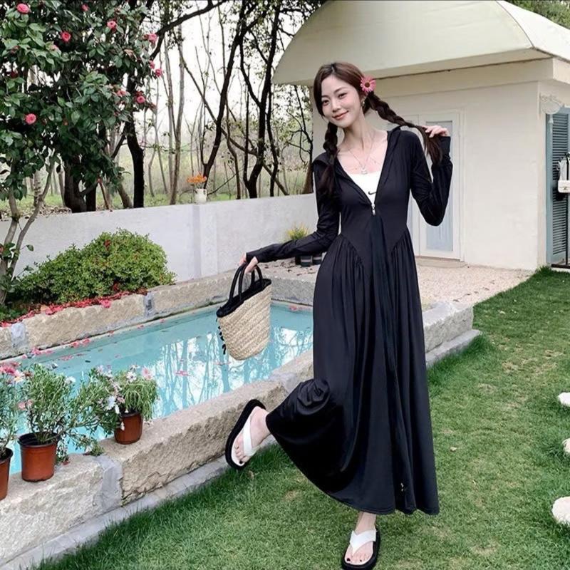 Áo Khoác Chống Nắng thun lạnh  Toàn Thân Nữ Dáng Váy Xếp Ly Chất Đẹp dáng váy dài 1 lớp