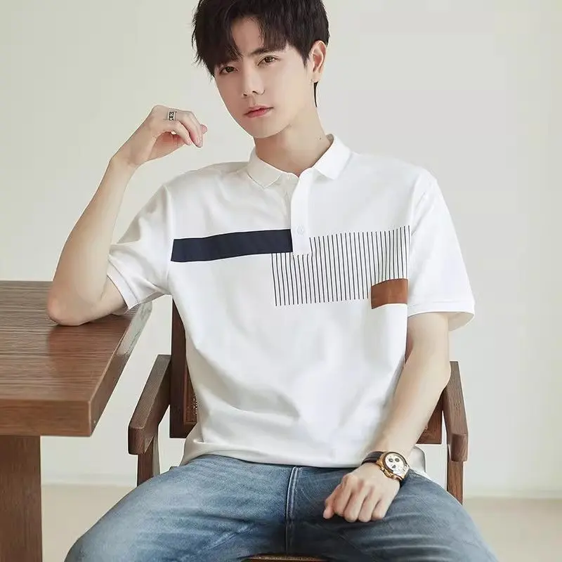 Áo Polo Ngắn Tay Cotton Lụa, Cảm Giác Ngầu Dành Cho Nam Giới, Hàng Mới Về Mùa Hè 2024, Cổ Polo Thường Ngày Làm Bằng Lụa Lạnh Sorona, Áo Phông
