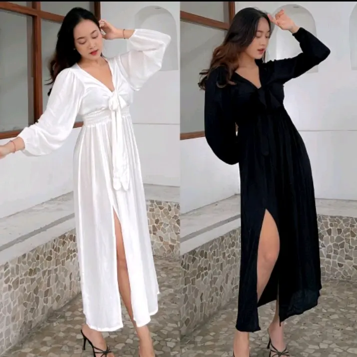 FIONA M-XXXL dres wanita big size dres korean style party dres jumbo big size longdres sabrina lengan panjang dres hitam A-Line