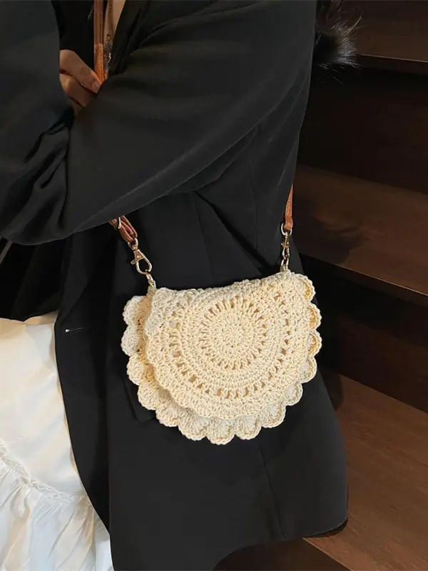 Women's Solid Color Straw Bag, Fashionable Hollow Out Crochet Design Crossbody Bag for Daily Used, Casual Trendy Versatile High-quality Daily Commuting Bag 8
