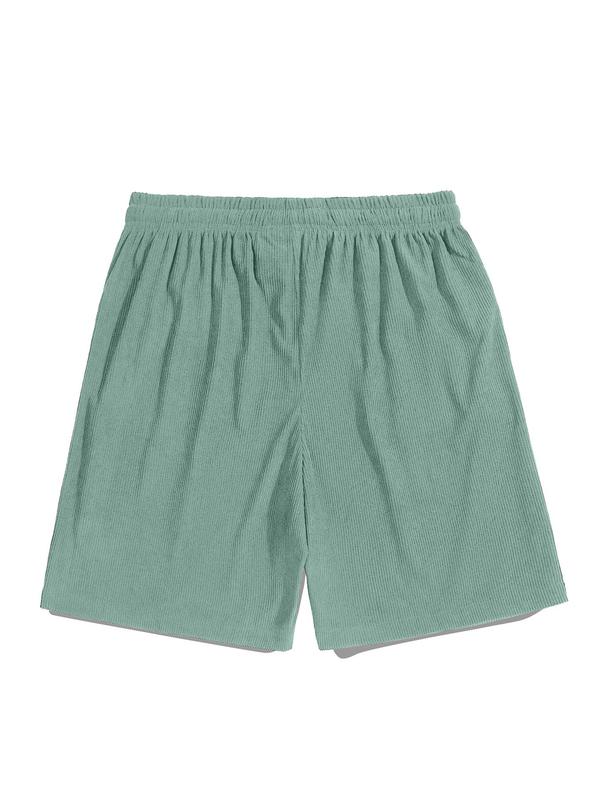 Men's Letter Print Corduroy Shorts, Casual Loose Fit Shorts for Summer, Breathable Comfy Men's Bottoms for Daily Wear 1