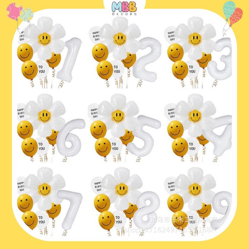 Set Bóng Số Và Bong Bóng Hoa Cúc Mặt Cười Cao 110cm, Phụ Kiện Trang Trí Sinh Nhật (ĐẦY ĐỦ NHƯ HÌNH)