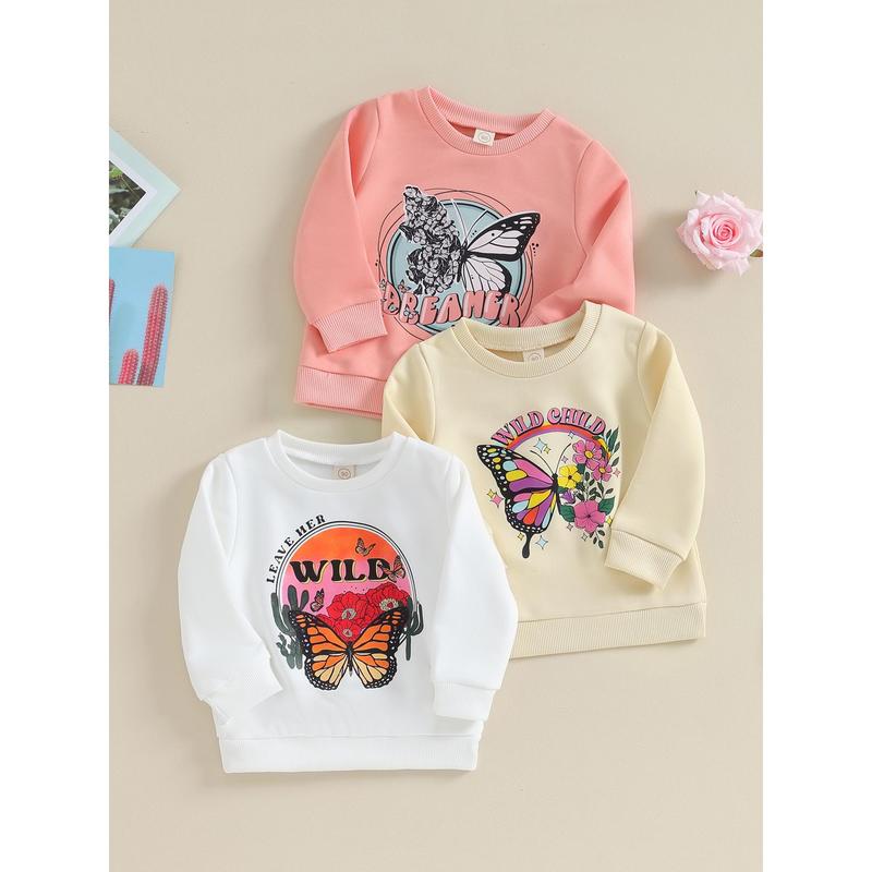 Product Introduction of Toddler Girls Boys Sweatshirts Baby Clothes Letter Butterfly Print Crew Neck Long Sleeve Infant Pullovers Fall Tops 37