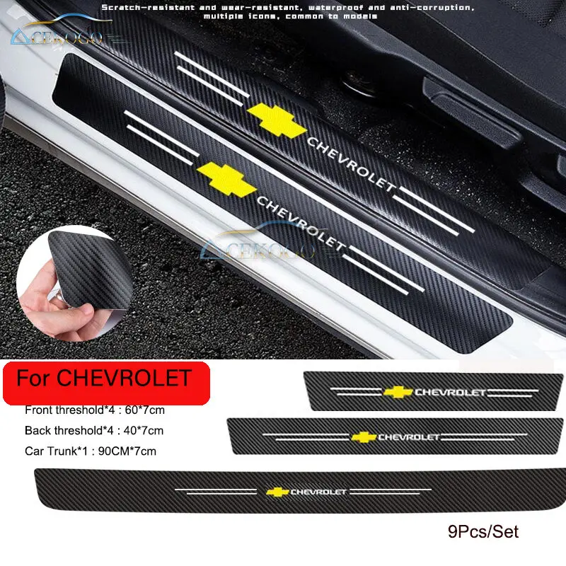 ACEKOGO Carbon Fiber Door Sill Protectors - Waterproof & Scratch-Resistant for Chevrolet Spark Sail Sonic Cruze Camaro Tracker Captiva Trailblazer Orlando Spin