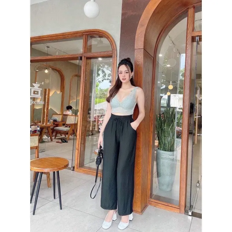 Quần Đũi Tơ Xước Quần Rộng Ống Xuông Quần Cạp Chun Size 40-73kg mặc mùa hè mát lạnh Nữ Women Pants Ong 2