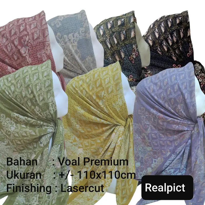 (08 S / 12 N)Jilbab Voal Motif lasercut,Hijab Voal Lasercut Muslim Square Segi Empat 6