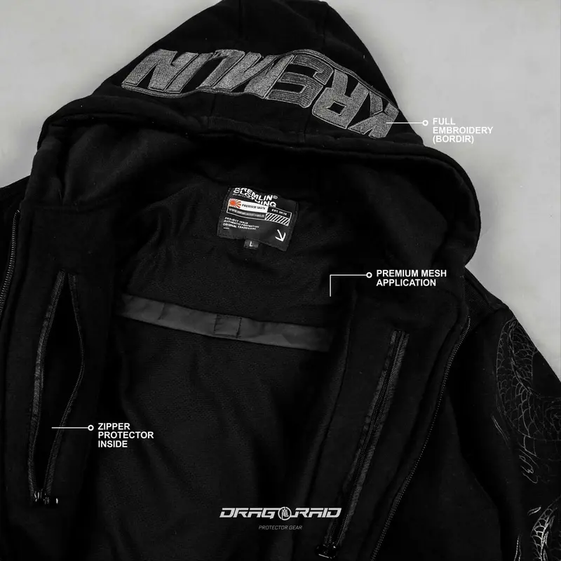 KREMLIN - Zipper Hoodie Bikers with 7-set Protector gear  - DRAGRAID 5