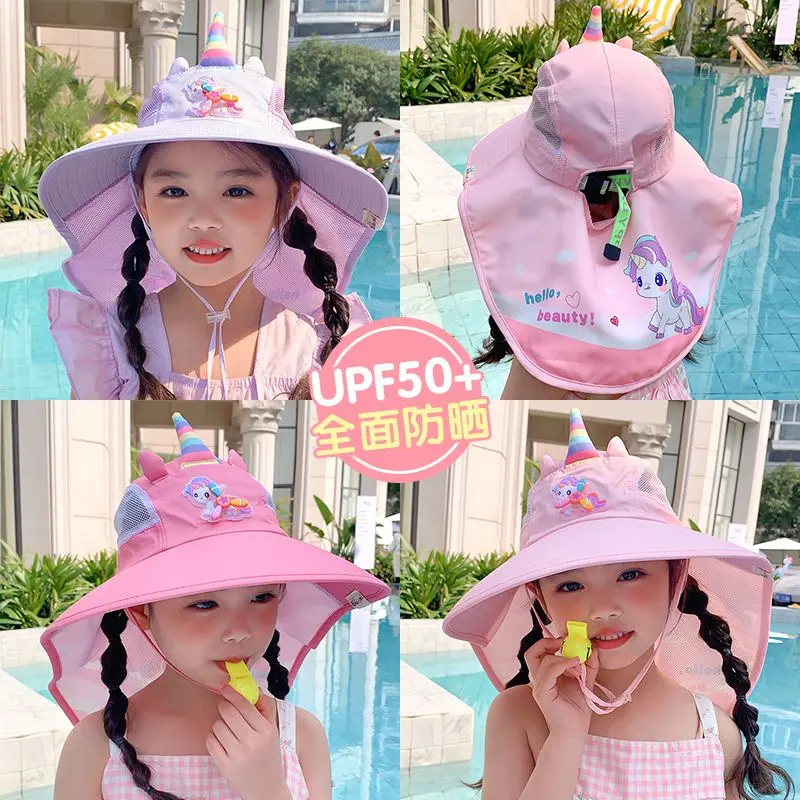 Summer Girls' Unicorn UV-Proof Big Brim Sun Hat Children's Sun Hat Shawl Beach Hat Sun Hat