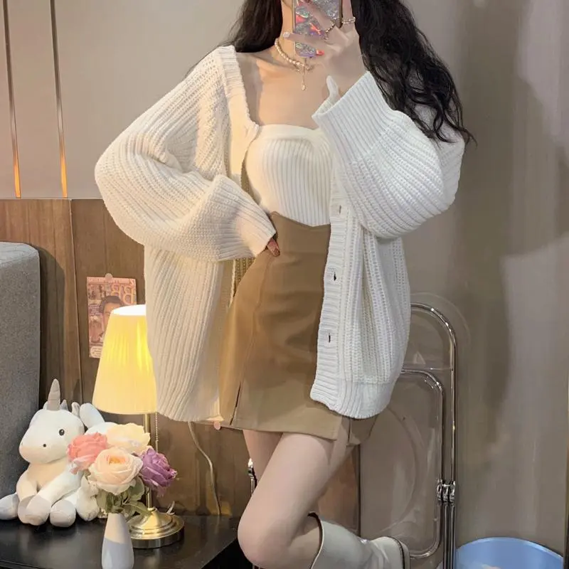 Áo Cardigan Len Có Thể Đeo Được, Phong Cách Dễ Thương Và Gợi Cảm, Mặc Trước Và Sau, Dáng Rộng Vừa Vặn, Áo Khoác Trắng, Dành Cho Nữ, Hàng Mới Về Xuân Thu 2024, Thiết Kế Đẹp Women Top