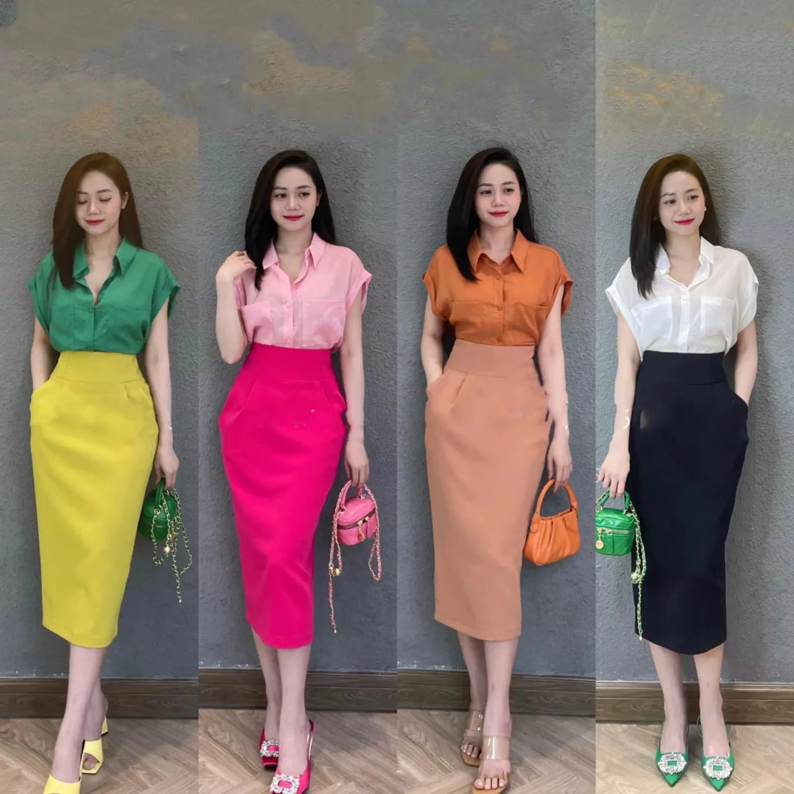 Chân Váy Bút Chì Dài Dáng Bomber 2 túi xẻ sau Nữ Women Voan